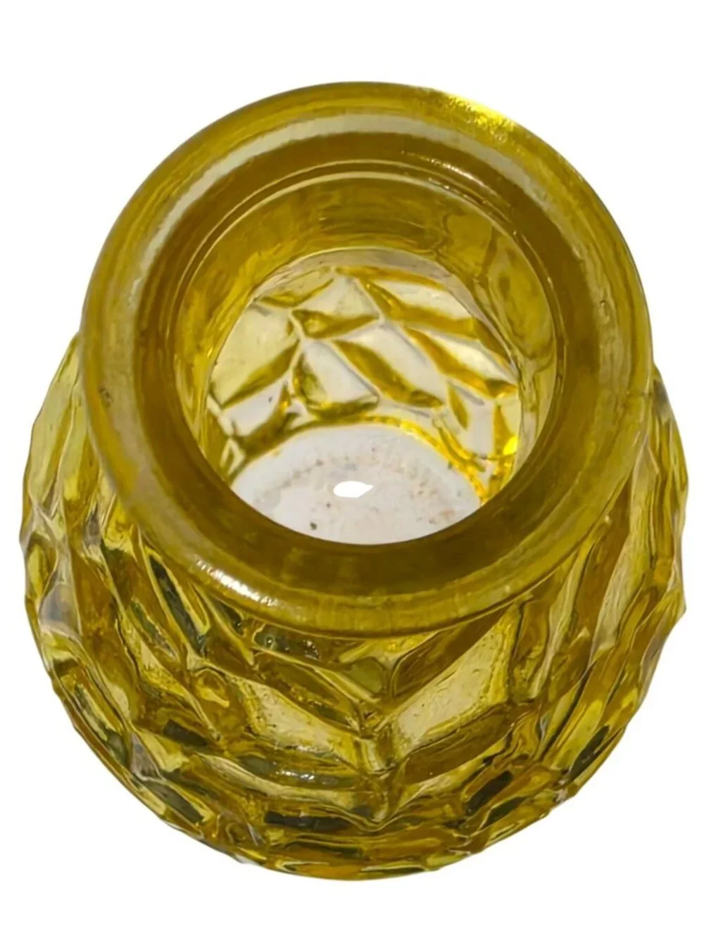 Vintage Amber Yellow Pressed Glass Decanter Bud Vase Diamond Starburst 5.5